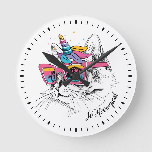 Relógio Redondo Caticorn | assim Meowgical (Frente)