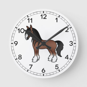 Relógio Redondo Cavalo de Cartoon Castanho Vanner Clydesdale Shire