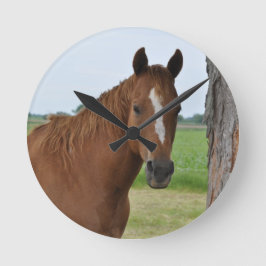 Relógio Redondo Cavalo junto à Árvore