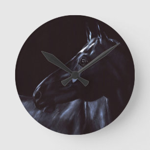 Relógio Redondo Cavalo preto elegante pintado à mão