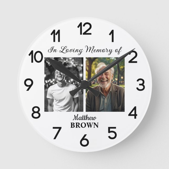 Relógio Redondo Celebration Of Life 2 Photos Funeral White (Frente)