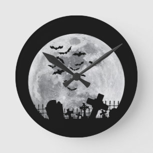 Relógio Redondo Cemitério de lua cheia de Halloween Cemitério de c