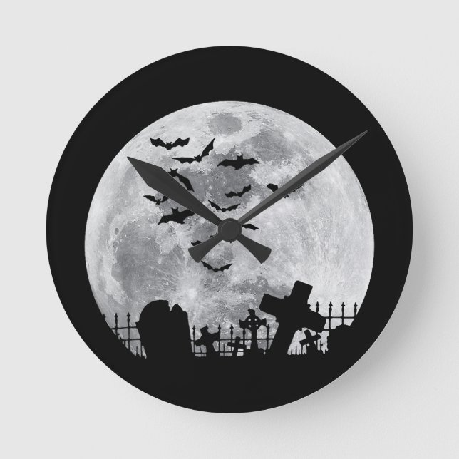 Relógio Redondo Cemitério de lua cheia de Halloween Cemitério de c (Frente)