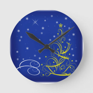 Relógio Redondo Cena de Natal Azul