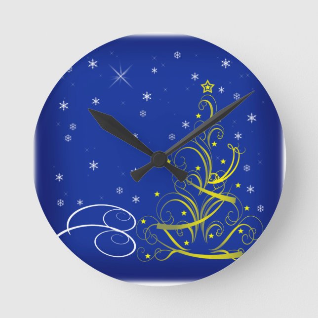 Relógio Redondo Cena de Natal Azul (Frente)