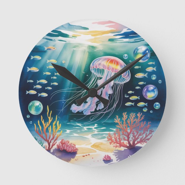 Relógio Redondo Cena Submarina Luminosa (Frente)