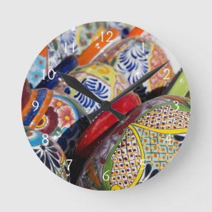 Relógio Redondo Cerâmica colorida tradicional mexicana pintada man