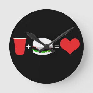 Relógio Redondo cerveja + hambúrguer = amor