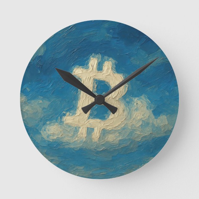 Relógio Redondo Céu Azul Bitcoin (Óleo, Estilo: 3) (Frente)