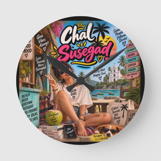 Relógio Redondo Chal Susegad! — Susegad é um Estilo de Vida (Frente)