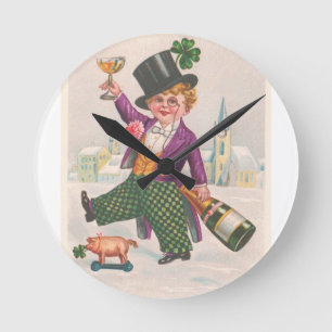 Relógio Redondo Champanhe Shamrock do Dia de São Patrício Vintage