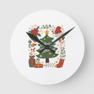 Relógio Redondo Chapéu de Papai Noel de Árvore de Natal Vintage 80