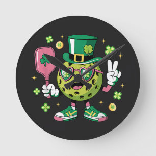 Relógio Redondo Chapéu Sortudo de Pickleball Trevo Irlandês