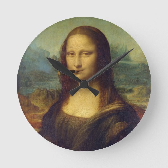 Relógio Redondo Charuto Mona Lisa Fumando Puffing (Frente)