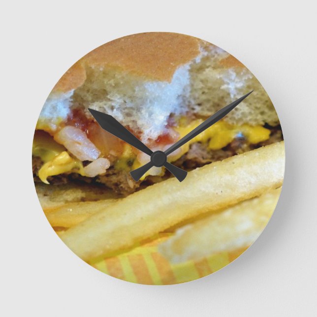 Relógio Redondo Cheeseburger e Fries (Frente)