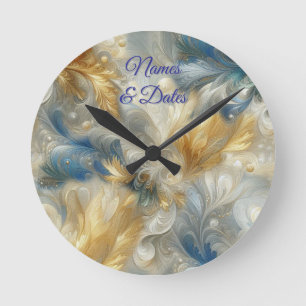 Relógio Redondo Chic Elegant Swirls in Dourado, Silver, Blue, Yell