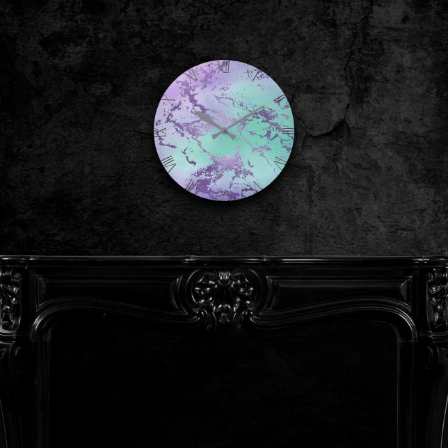 Relógio Redondo Chic Marble | Lavanda Roxo e Mint Verde (Criador carregado)