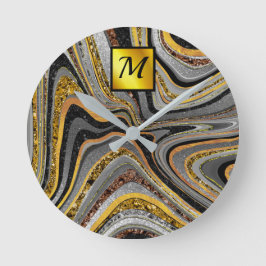 Relógio Redondo Chic Sparkle Glitter marble cinza monograma