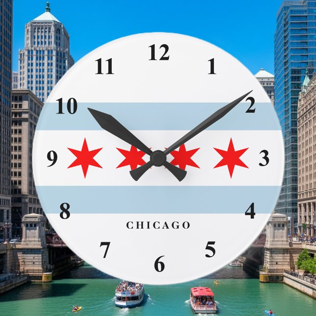 Relógio Redondo Chicago city flag custom round wall clock (Chicago flag time clock)