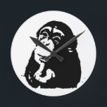 Relógio Redondo Chimpanzé de pensamento do pop art<br><div class="desc">Arte animal do computador de Digitas - pop art da faculdade - imagens do computador do animal selvagem</div>