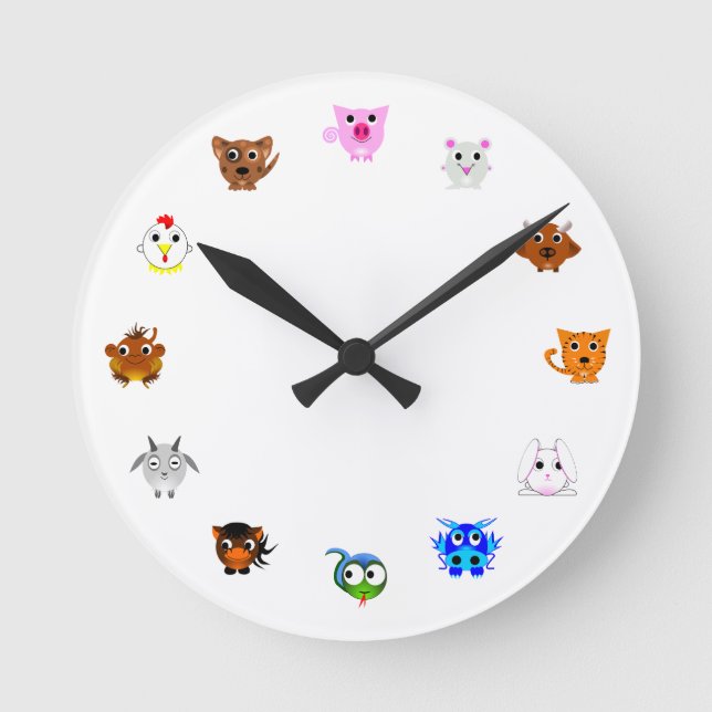 Relógio Redondo Chinese Zodiac Animals (Frente)