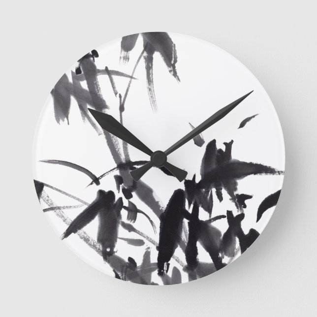 Relógio Redondo Chinesische Bambus-Tuschekunst  (Frente)