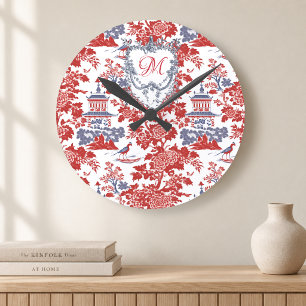 Relógio Redondo Chinoiserie Vintage Delft Vermelho Francês monogra