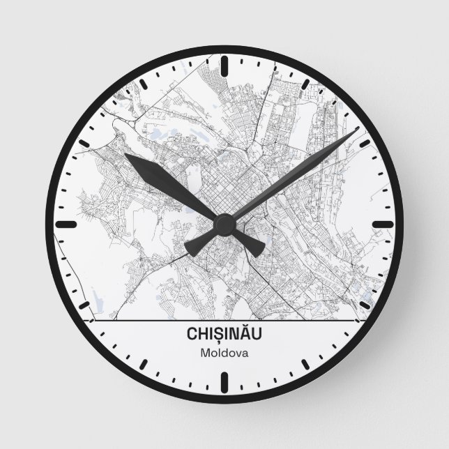Relógio Redondo Chisinau Clock City Line Art (Frente)