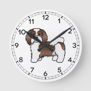 Relógio Redondo Chocolate E Cão-De-Cartoon Branco-Havanês