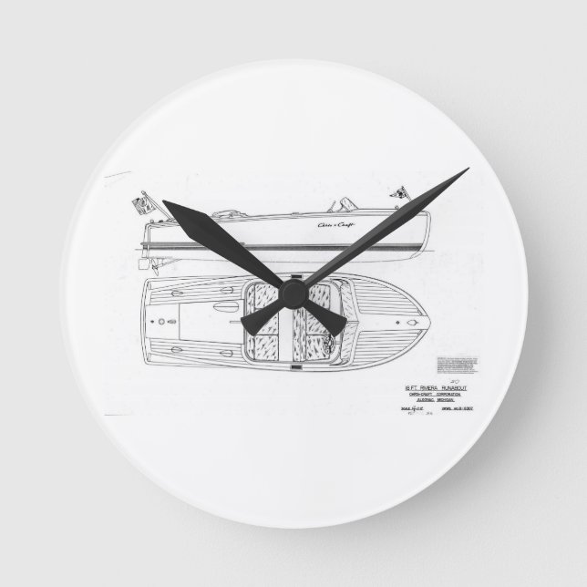 Relógio Redondo Chris Artesanato Riviera Runabout Boat Wall Clock (Frente)