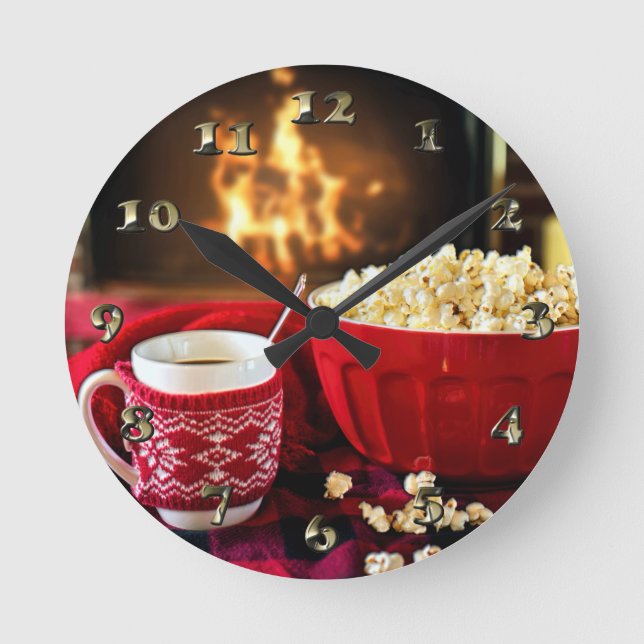 Relógio Redondo Christmas Treet - Popcorn and Hot Cider (Frente)