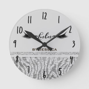 Relógio Redondo Cílios Personalizados com Lantejoulas Zebra Prata