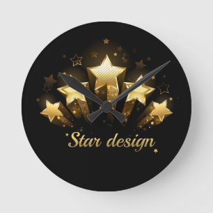 Relógio Redondo Cinco estrelas douradas a preto