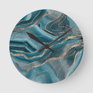 Relógio Redondo Cinza Azul Agrega Glitter Dourado Glam #1