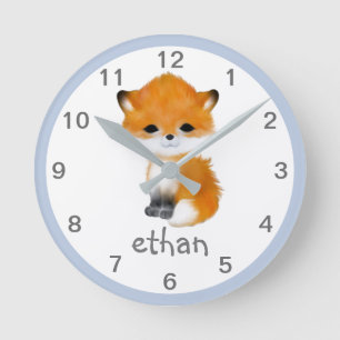 Relógio Redondo Cinza Azul Pavial Raposa Nurserida Clock