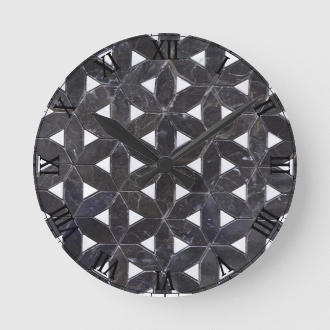 Relógio Redondo cinza elegante flor mosaica padrão de Azulejos (Frente)