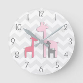 Relógio Redondo Cinza rosa Girafa Wall Clock