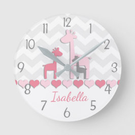 Relógio Redondo Cinza rosa Girafa Wall Clock
