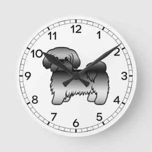 Relógio Redondo Cinza Shih Tzu Cute Cartoon Dog Ilustração