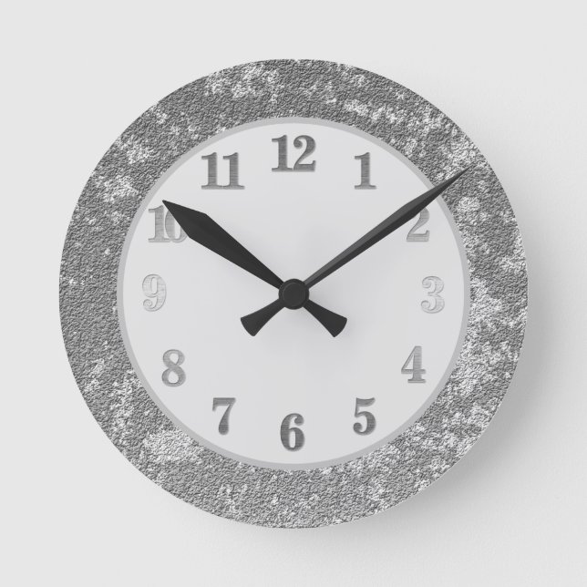 Relógio Redondo Cinzas Elegantes Brancas Espalhadas Sofisticadas  (Frente)