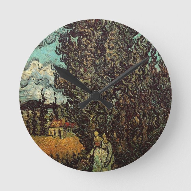 Relógio Redondo Ciprestes e Duas Mulheres de Vincent van Gogh (Frente)