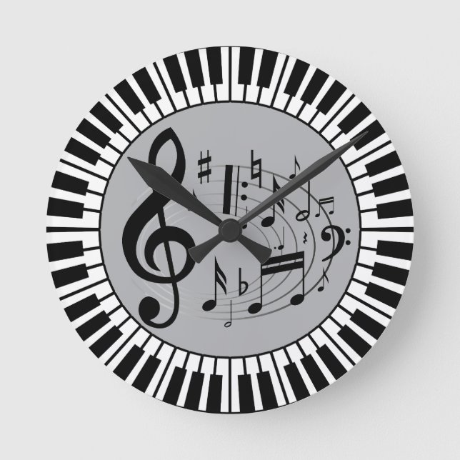 Relógio Redondo Circular Piano Keys And Music Notes (Frente)