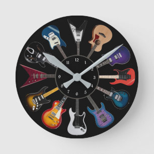 Relógio Redondo Círculo de Guitarra Elétrica Preto