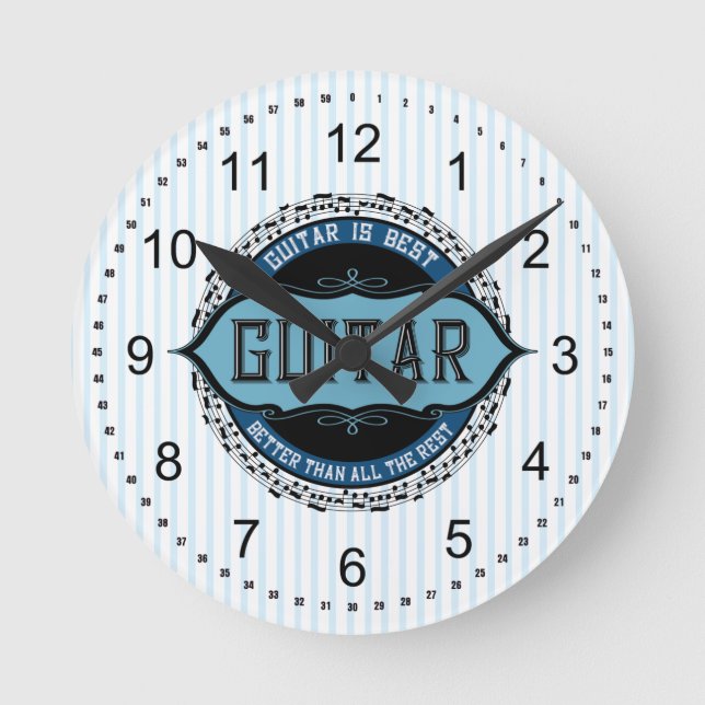 Relógio Redondo Círculo de Nota de Música de Violão (Frente)