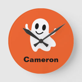 Relógio Redondo Círculo Laranja Fora Sorrindo Fantasma do Hallowee