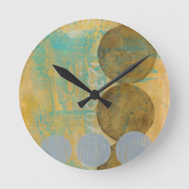 Relógio Redondo Círculos castanho escuro e Cinza com números (Frente)