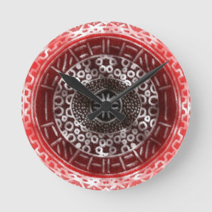 Relógio Redondo Círculos Concentrados - Impressão vermelho-vermelh