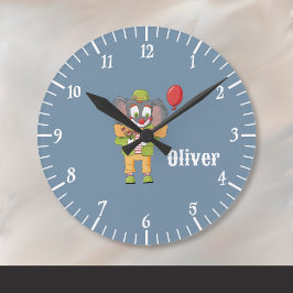 Relógio Redondo Circus Clown Elephant Blue Kid Wall Clock