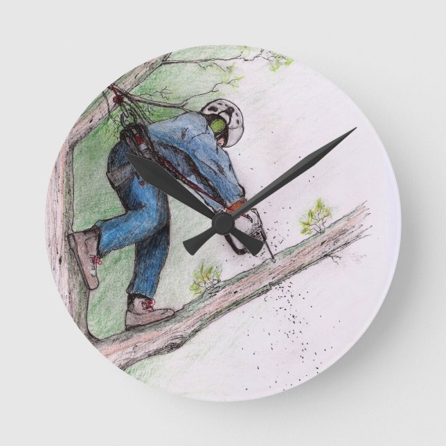 Relógio Redondo Cirurgião Árvore Arborista Lumberjack (Frente)