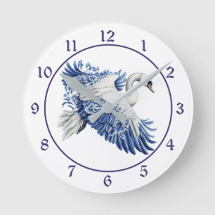 Relógio Redondo Cisne Floral Flying Blue